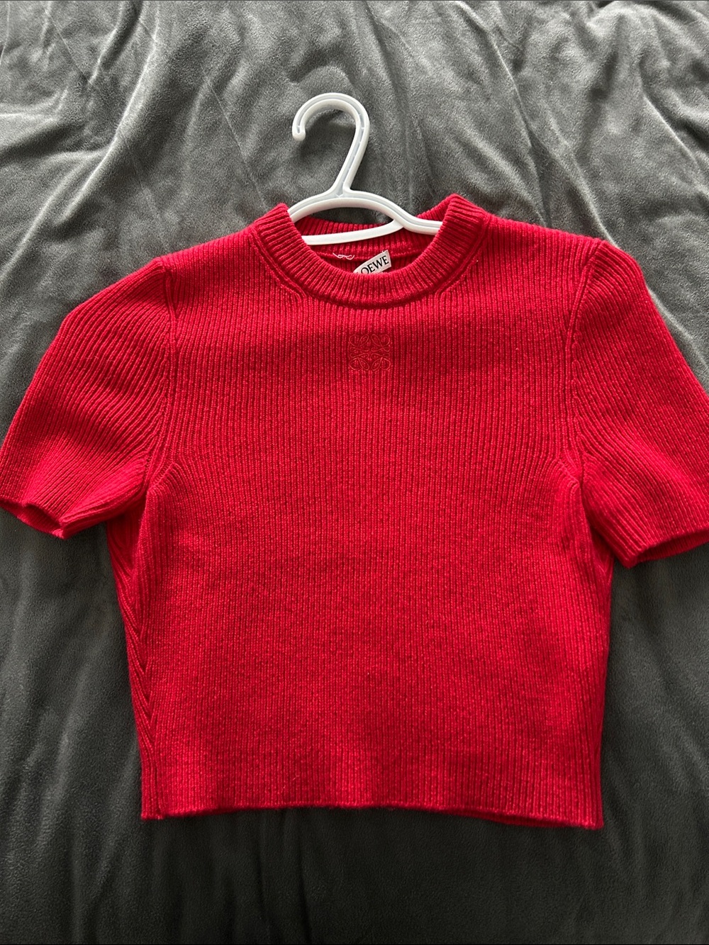 Loewe Red Ribbed Short-Sleeve Crewneck Sweater